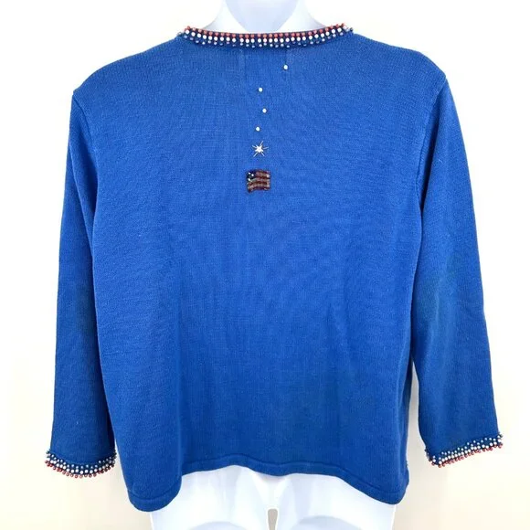 STORYBOOK KNITS AMERICAN SNOWMEN SEQUIN BEAD SNOWMAN FLAG GRANNY CORE CARDIGAN - Picture 5 of 7